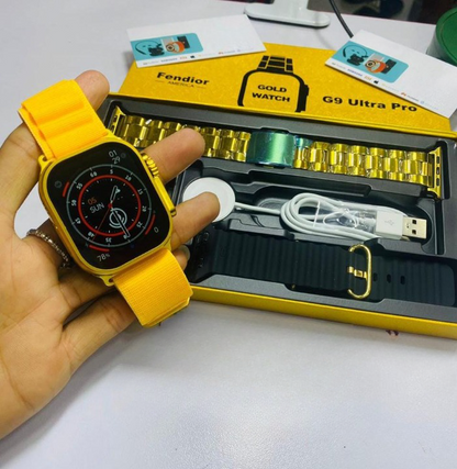 G9 Ultra Pro Smartwatch with Extra Bands - Gold Edition