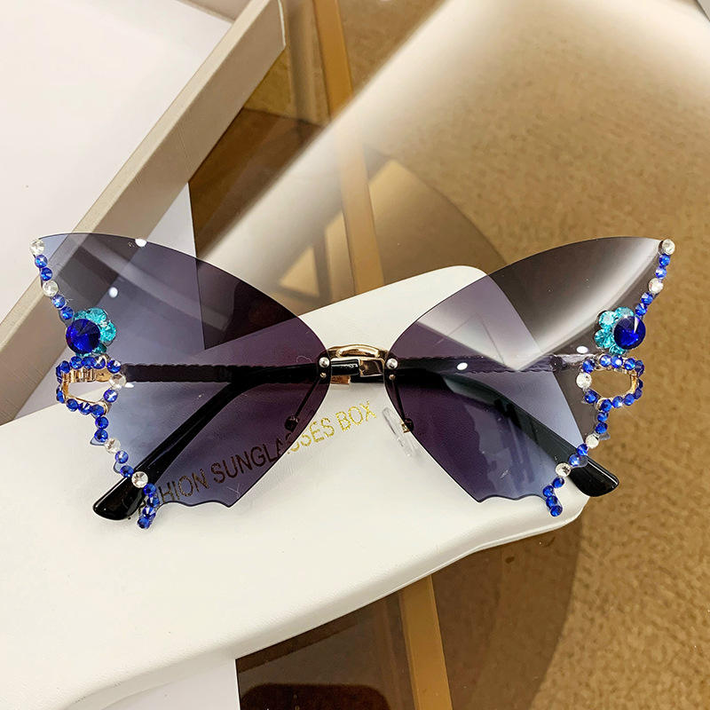 New Collection of Rimless Butterfly Diamond Sunglasses in Luxurious Colorful Lenses